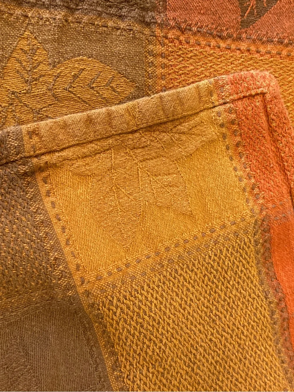 Fall Autumn Plaid Tablecloth Cotton Leaves Orange Brown 71 x 52”